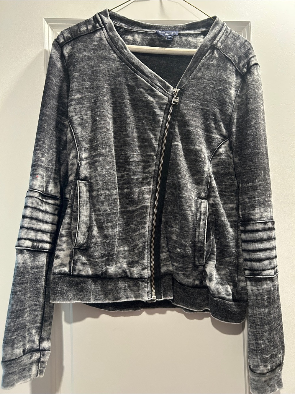 Splendid Black Heather Asymmetric Zip Bomber Jacket